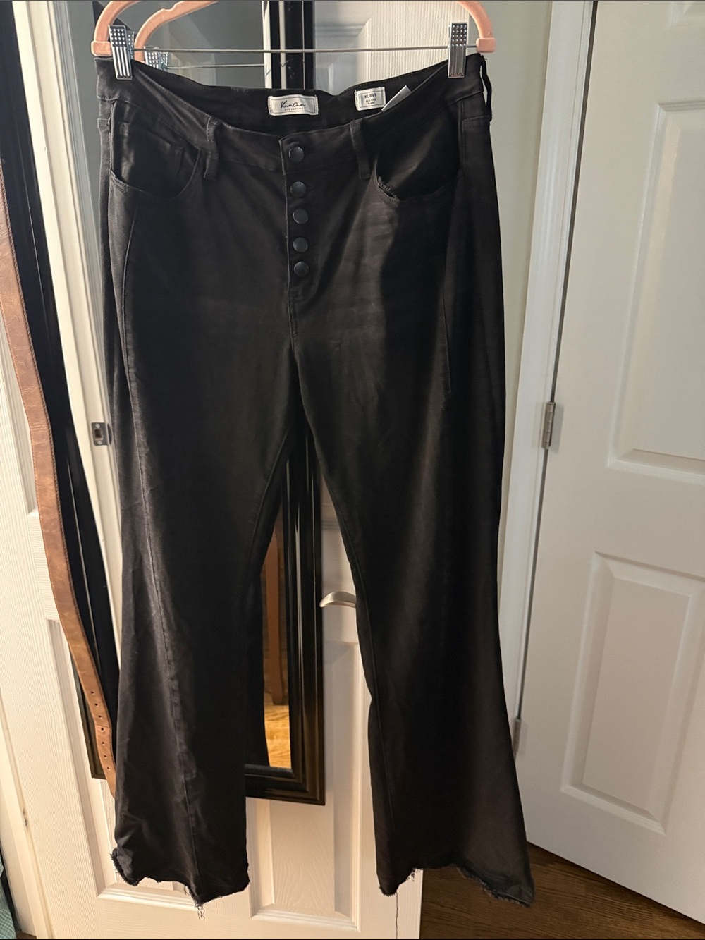Kan-can Black High-Rise Wide-Leg Button-Fly Jeans